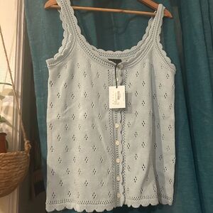 Hatch Sky Blue Crochet Button-Down Tank